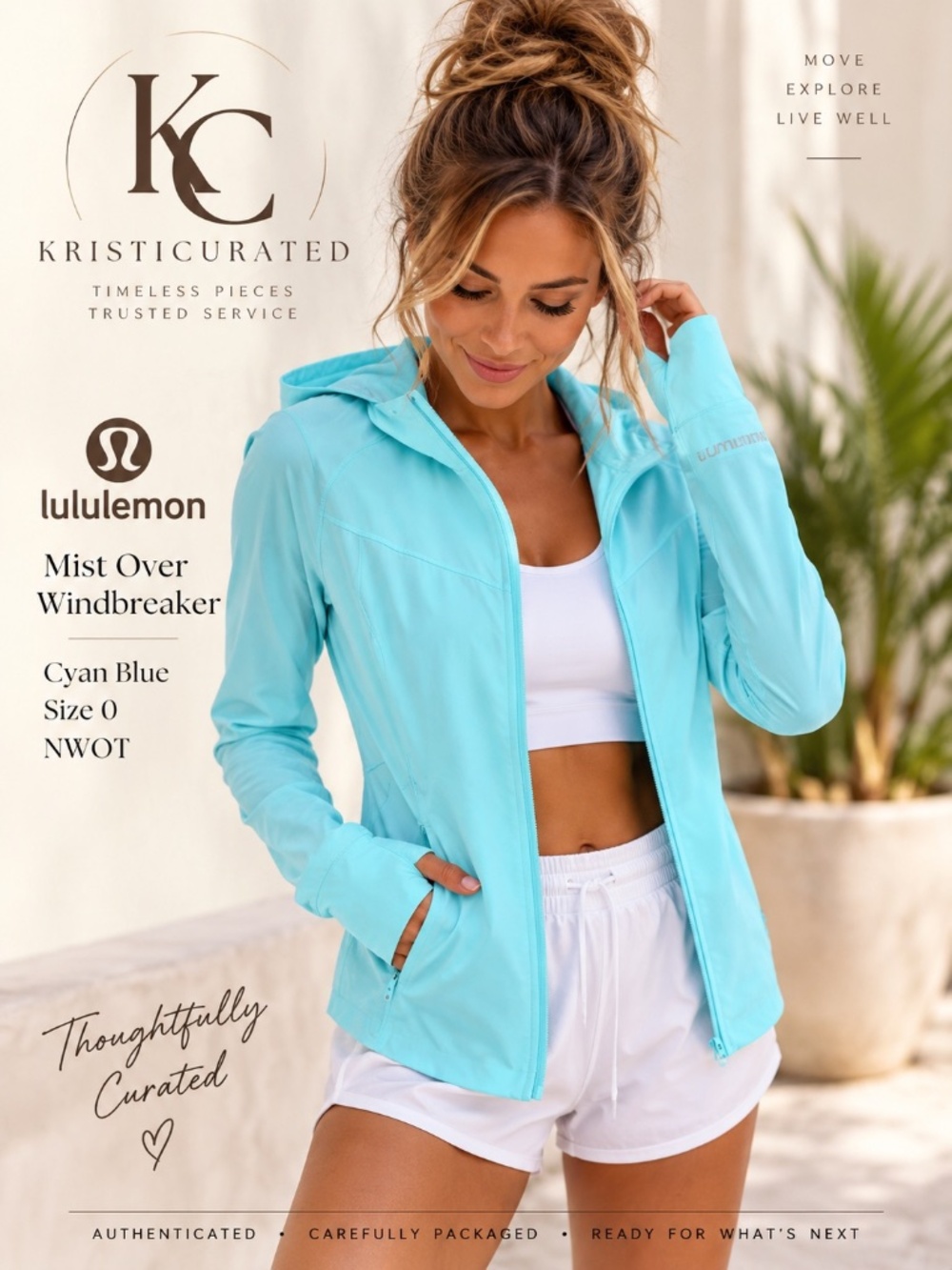 Lululemon Mist Over Windbreaker Cyan Blue Size 0 NWOT $128